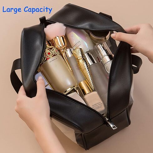 Translucent Frosted Waterproof Women's Travel Wash and Makeup Bag Set three Size Combination Set large Capacity with Handle Leak Proof Sturdy Durable (3PCS Black) in Saudi Arabia