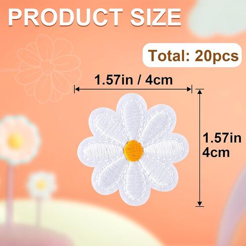 24 قطعة من الحديد على الرقع من ANCIRS، رقعات مطرزة على شكل زهور الأقحوان اللطيفة، رقعات خياطة مزخرفة بالزهور للملابس والجينز والسترات والقبعات والحقائب والحرف اليدوية، 1.57 × 1.57 بوصة، 12 لونًا in Kuwait