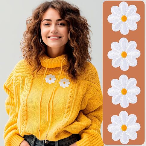 24 قطعة من الحديد على الرقع من ANCIRS، رقعات مطرزة على شكل زهور الأقحوان اللطيفة، رقعات خياطة مزخرفة بالزهور للملابس والجينز والسترات والقبعات والحقائب والحرف اليدوية، 1.57 × 1.57 بوصة، 12 لونًا in Kuwait