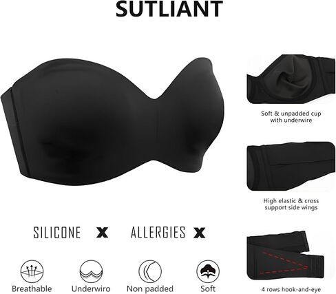 Women's Push Up Strapless Bra, Non Slip Back Smoothing Underwire Lightly Lined Convertible Bandeau Bra in Kuwait