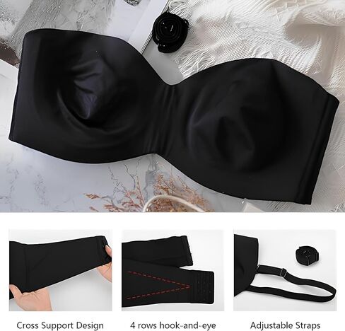 Women's Push Up Strapless Bra, Non Slip Back Smoothing Underwire Lightly Lined Convertible Bandeau Bra in Kuwait
