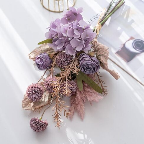 Artificial Fake Flowers Plants, Silk Flower Arrangements Faux Flower Bouquet, Wedding Bouquets Decorations Plastic Floral Centerpieces for Table Home Party Kitchen Vase Decor (Purple) in Saudi Arabia
