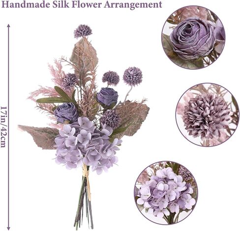 Artificial Fake Flowers Plants, Silk Flower Arrangements Faux Flower Bouquet, Wedding Bouquets Decorations Plastic Floral Centerpieces for Table Home Party Kitchen Vase Decor (Purple) in Saudi Arabia