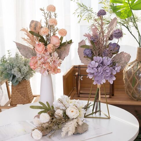 Artificial Fake Flowers Plants, Silk Flower Arrangements Faux Flower Bouquet, Wedding Bouquets Decorations Plastic Floral Centerpieces for Table Home Party Kitchen Vase Decor (Purple) in Saudi Arabia