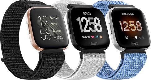 Tiptops 3 Pack Bands Compatible with Fitbit Versa 2/Fitbit Versa/Versa Lite/Versa SE for Women Men, Soft Nylon Sports Loop Replacement Wristband for Fitbit Versa 2 Straps in Saudi Arabia