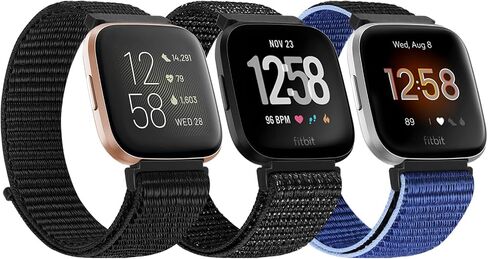 Tiptops 3 Pack Bands Compatible with Fitbit Versa 2/Fitbit Versa/Versa Lite/Versa SE for Women Men, Soft Nylon Sports Loop Replacement Wristband for Fitbit Versa 2 Straps in Saudi Arabia