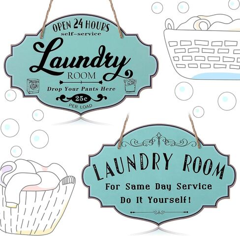 2 Pieces Laundry Room Decors Retro Metal Tin Signs Open 24 Hours Laundry Room Farmhouse Laundry Room Sign Farmhouse Laundry Sign Laundry Rules Sign for Washroom Bathroom in Kuwait