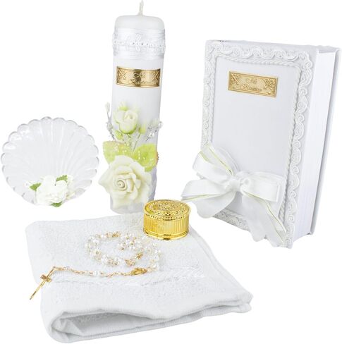 مجموعة شموع المعمودية 5 قطع للأولاد والبنات - Velas para bautizo - Vela de bautizo para niño - Vela para bautizo de niña - مجموعة شموع المعمودية الكاثوليكية للفتيات - مجموعة المعمودية قذيفة المعمودية الكتاب المقدس in Kuwait