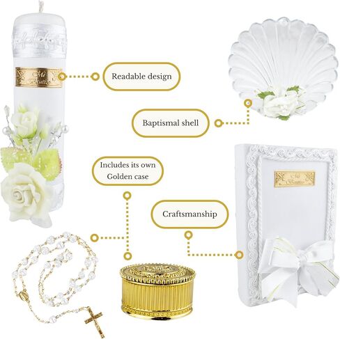 مجموعة شموع المعمودية 5 قطع للأولاد والبنات - Velas para bautizo - Vela de bautizo para niño - Vela para bautizo de niña - مجموعة شموع المعمودية الكاثوليكية للفتيات - مجموعة المعمودية قذيفة المعمودية الكتاب المقدس in Kuwait