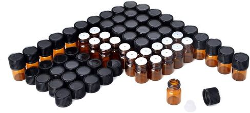 Enslz 100 Pcs Essential Oil Glass Bottles Mini Tiny Refillable Empty Aromatherapy Perfume Liquid Amber Glass Bottles (1ml) … in Saudi Arabia
