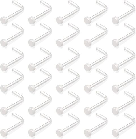 30pcs Clear Nose Studs Retainers L Shaped 18G/20G Flat Top Plastic Bioflex Flexible Nose Piercing Invisible Acrylic for School Work in Saudi Arabia