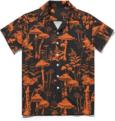 TiwBski Funny Mushroom Graphic Button Down Shirt for Men Short Sleeve Colorful Beach Shirt Hawaiian Shirts in Kuwait
