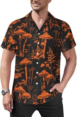 TiwBski Funny Mushroom Graphic Button Down Shirt for Men Short Sleeve Colorful Beach Shirt Hawaiian Shirts in Kuwait