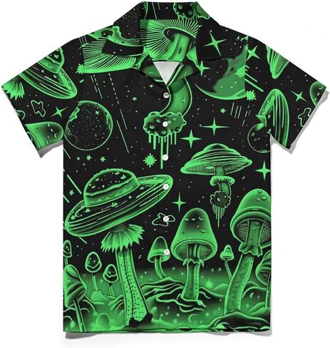 TiwBski Funny Mushroom Graphic Button Down Shirt for Men Short Sleeve Colorful Beach Shirt Hawaiian Shirts in Kuwait