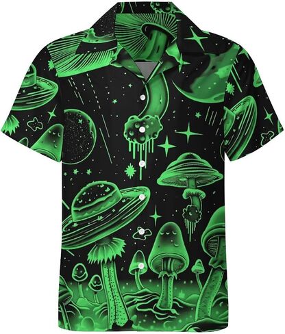 TiwBski Funny Mushroom Graphic Button Down Shirt for Men Short Sleeve Colorful Beach Shirt Hawaiian Shirts in Kuwait