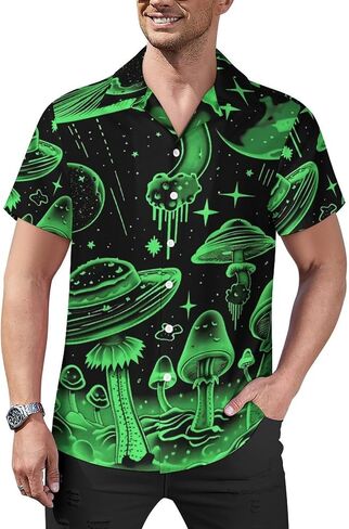 TiwBski Funny Mushroom Graphic Button Down Shirt for Men Short Sleeve Colorful Beach Shirt Hawaiian Shirts in Kuwait