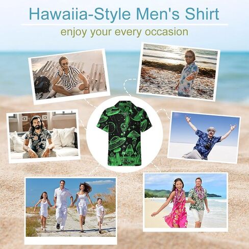 TiwBski Funny Mushroom Graphic Button Down Shirt for Men Short Sleeve Colorful Beach Shirt Hawaiian Shirts in Kuwait