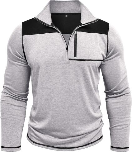 EDITCOZY Men's Zipper Polo Shirts with Pocket Casual Long Sleeve Color Block Collared Golf Shirts Top in Kuwait