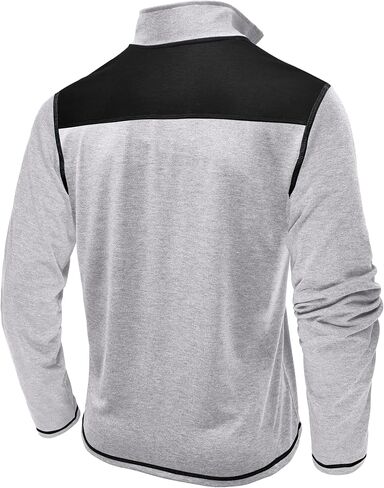 EDITCOZY Men's Zipper Polo Shirts with Pocket Casual Long Sleeve Color Block Collared Golf Shirts Top in Kuwait