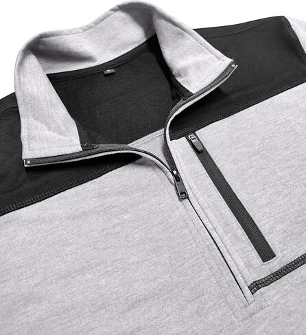 EDITCOZY Men's Zipper Polo Shirts with Pocket Casual Long Sleeve Color Block Collared Golf Shirts Top in Kuwait