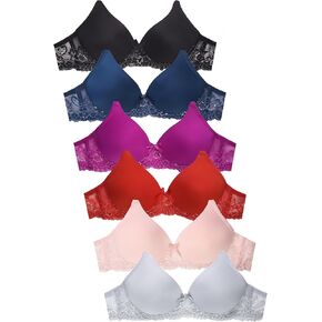 Womens 6 Pack of Everyday Plain Bra, Lace Bra, Wireless Bra (4495PLN, 38B)