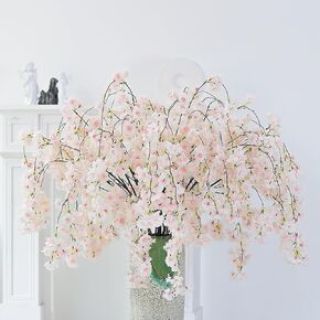 4pcs 59inch Artificial Cherry Blossom Branches Tree Twigs Flower Garland Silk Sakura Flores Stem Hanging Vines for Spring Room Wedding Backdrop Wall Ceiling Hanging Bridal Bouquet Decor (Pink)