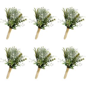 Set of 6 Succulent Boutonniere for Men Wedding, Greenery Plants Boutineers for Groom Groomsmen Forest Wedding Prom Party Decorations