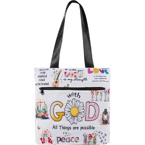 Degpum Christian Tote Bags for Women.Christian Faith, Jesus God Religious Gift. Waterproof Shoulder Bag.Encouragement Gift for Mom Sister Coworker Friend Scripture Faith Based Gifts Church Canvas Bag