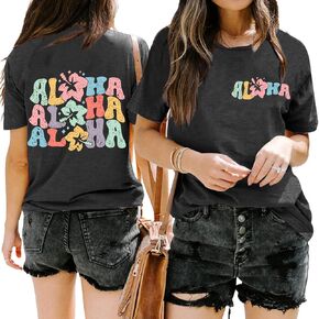 Aloha Shirt Women Hawaii Floral Flowers Family Vacation Trip T Shirt Beach Summer Casual Short Sleeve Tee Top