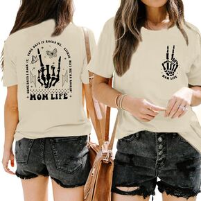 Hetdevi Mom Life Shirts for Women Funny Oversized Mama Tshirt Skeleton Graphic Tees Vintage Casual Short Sleeve T-Shirts Tops