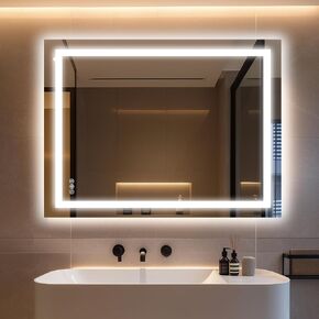 Antok 24"x 32" LED Bathroom Mirror with Lights, Backlit + Front Lit, Anti-Fog, Dimmable, Lighted Bathroom Vanity Mirror with Tempered Glass, Memory Function, 3 Colors, Safe Use (Horizontal/Vertical)