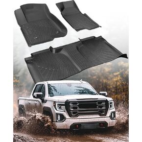 for Chevrolet Silverado 1500/GMC Sierra 1500 2019-2024 2025 Floor Mats Cargo Liner (Crew Cab) All Weather Rubber TPE Protector Waterproof Tech for Chevy Silverado＆Sierra 2500HD/3500HD 2020-2024 2025