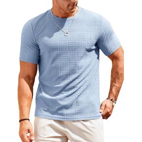 Runcati Men's Casual T-Shirts Short Sleeve Crew Neck Summer Stretchy Shirt Textured Jacquard Tops