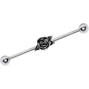 Pierced Owl Antique Rose Flower with Leaves Industrial Barbell Earring