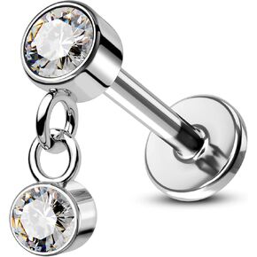 COCHARM G23 Titanium Helix Cartilage Piercing Jewelry 16g Threaded Tragus Cartilage Earring Stud Flat Back Cartilage Stud CZ Dangle Surgical Steel 6mm Tragus Jewelry Threaded Top Ear Helix Stud