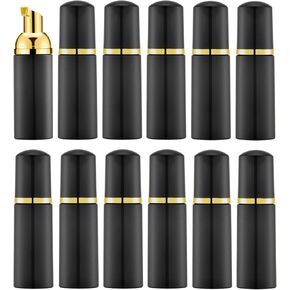 Lil Ray 2 Oz Empty Black Foam Pump Bottle, Foamer Soap Dispenser for Lash Shampoo, Hand Soap, Foaming Cleaner(Gold Pump&Black Cap, 12 PCS)