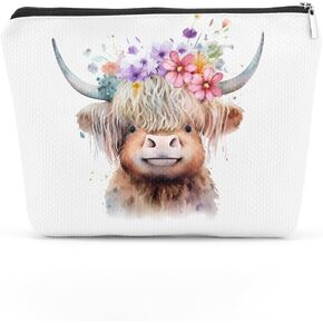Western Cosmetic Bag Highland Cow Gifts Western Stuff Western Gifts for Women Cowgirl Her Farm Girls Niece Cow Print Stuff Sunflower Makeup Bag Travel Organizer Mothers Day Graduation Birthday Gifts