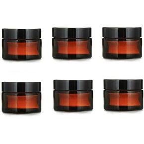 6PCS 5ml Amber Glass Jar Empty Refillable Cosmetic Face Cream Lip Balm Storage Jars Bottle Container Pot with Liners and Screw Black Lid for Make up Essential Oils Lotion