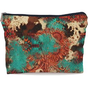 Retro Western Makeup Bag, Western Cosmetic Bags for Women, Western Gifts for Women, Western Stuff for Women，Retro Western Small Makeup Cosmetic Bag for Purse