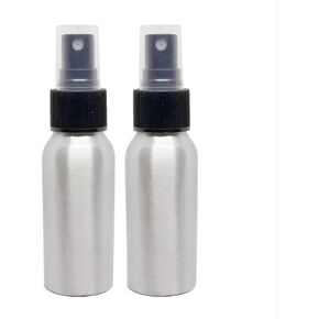 GreenHealth 2 oz - Aluminum Refillable Travel Spray Bottle w/Black Sprayer (Pack of 2)