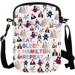 WCGXKO Hamilton Broadway Mudical Lover Gift Hamilton Character Zipper Pouch Crossbody Bag (EAT SLEEP HAMILTON CR)