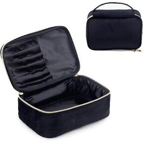 KOPY Velvet Makeup Bag for Women, Large and Classy Makeup Organizer, Make Up Travel Toiletry Bag Portable With Handle (Pink)