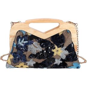 Women Straw Clutch Purse Ladies Sequin Flower Evening Bag Summer Beach Handbag Casual Woven Rattan Tote Bag