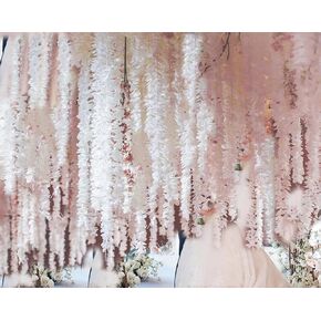 32.8Ft Wisteria Hanging Flowers Artificial White Flower Garland Wisteria Silk Fake Hanging Garland Vine for Wedding Arch Party Outdoor Home Wall Garden Decor 10 Packs (Cream White)