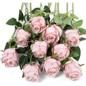 10pcs Silk Rose Flower Artificial Roses with Long Stems for DIY Wedding Bouquets Centerpieces Bridal Shower Party Home Decor (Light Pink) in Saudi Arabia