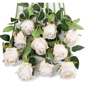10pcs Silk Rose Flower Artificial Roses with Long Stems for DIY Wedding Bouquets Centerpieces Bridal Shower Party Home Decor (Light Pink)