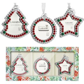 Laraine Christmas Tree Ornaments 3 Pieces – Decorative Hanging 2024 Rhinestones Pendant with Small Picture Frame Insert for Pet Holiday Keepsake Gift (Green&Red (2024))