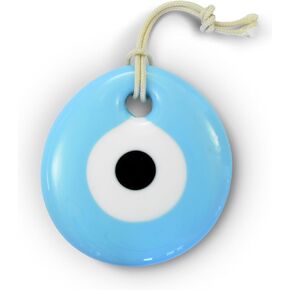 Exclusive Edition Handmade Evil Eye Turkish Greek Glass Charm Decorative Ornament for Good Luck, Success and Protection by Ebsem (Light Blue, 2.5")