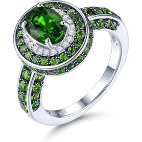 Engagement Rings for Women Solid 925 Sterling Silver Natural Gemstone Chrome Diopside Elegant Promise Ring Set Black Rhodium Plated Cubic Zirconia Fine Jewelry