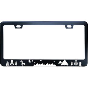 Black Mountains Forest Camping Stainless Steel License Plate Frame for Men/Women with 2 Screw Caps for US/CA Vehicles